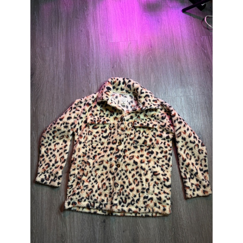 Billabong Leopard Sherpa Fleece Shirt Jacket Womens Small Button Up Shacket